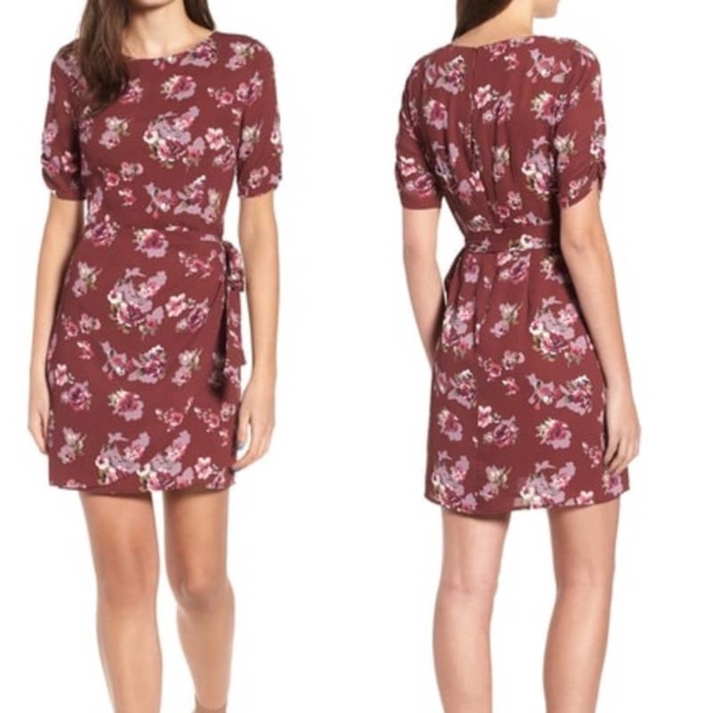 ASTR The label Wrap Front Dress Burgundy Multi Floral Size XS